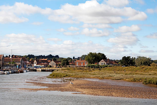 Tidal mud flats at coast with water running out through to the sea