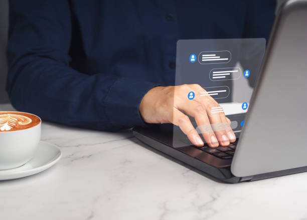 istock Businesswoman typing on a keyboard laptop with live chat chatting on application communication digital media websites and social network. 1822151301