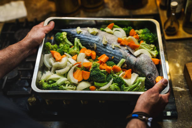 Man preparing food, cooking dinner
