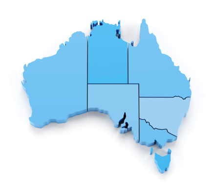 Mapa 3D de Australia con Estados en equipos independientes photo