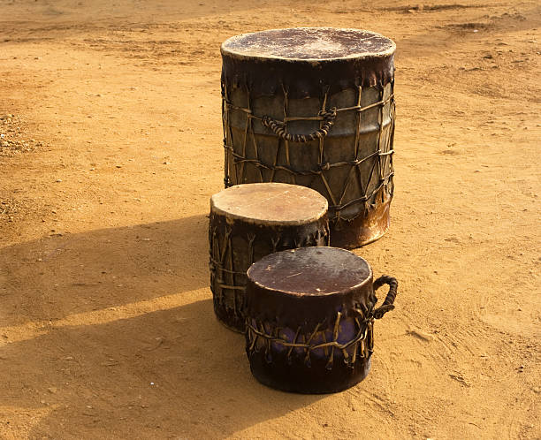 Musical instruments, drums at display.