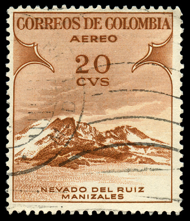 vintage Columbia postage stamp on black.