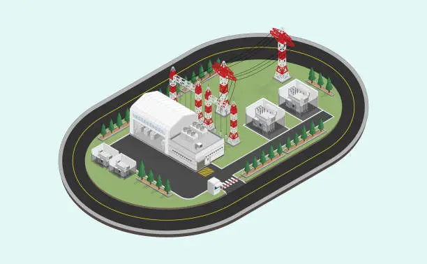 Vector illustration of electrical sub station with isometric graphic