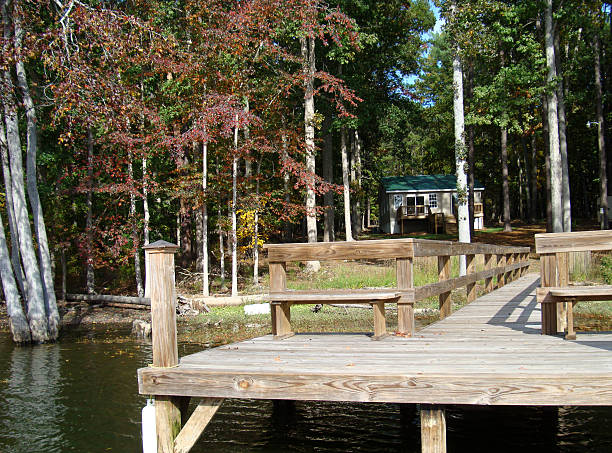 istock Lake Dock With Small House In Background 182216680