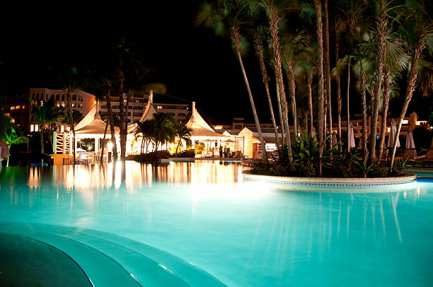 istock Tropical vacation resort at night 182217214