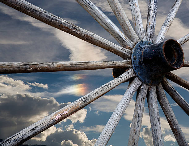 Wagon Wheel & Stormy Sky stock photo