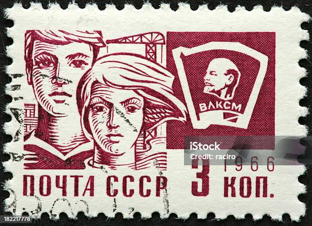 Sowietisches Jugendliche Auf Einer Alten Stamp Stockfoto und mehr Bilder von 1960-1969 - 1960-1969, Briefmarke, Ehemalige Sowjetunion