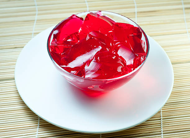 Red jelly in a glass bowl