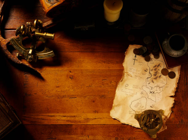 istock Nautical Equipment and Treasure Map 182218850
