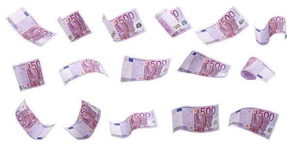 Falling money "16 falling 500 Euro banknotes on a white background.No overlapping, easy to crop individual notes and use as you like. For example:" european union euro note stock pictures, royalty-free photos & images