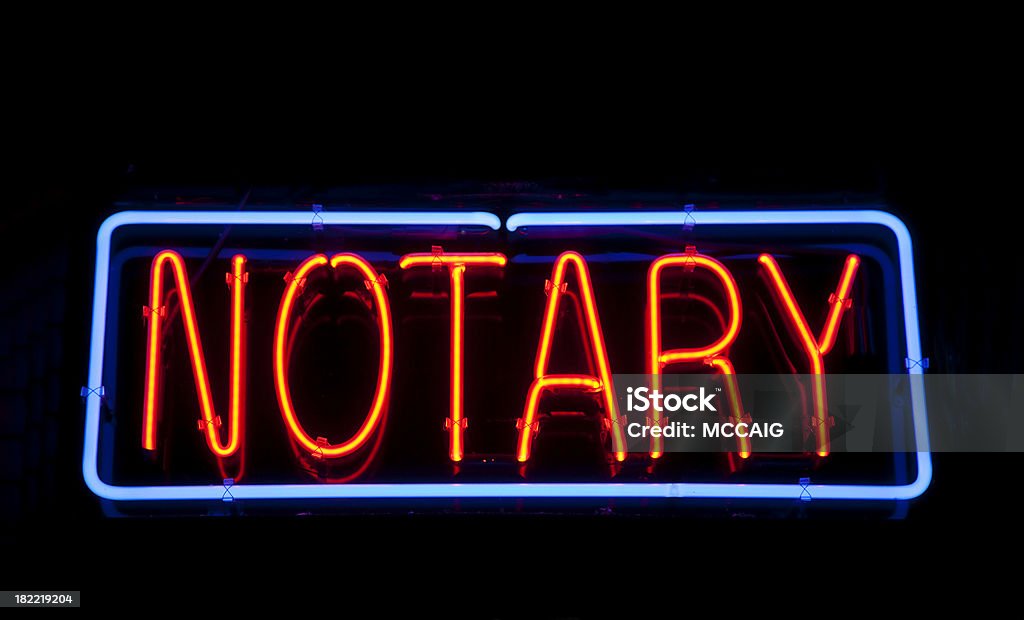 notary "Neon lights that say ""notary.""" Shorthand Stock Photo