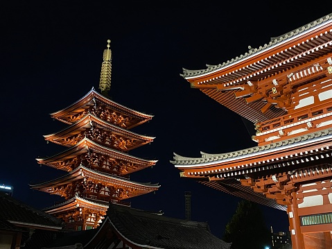 Japan - Tokyo - Asakusa district - Asakusa sanctuary ( Senso-ji )  - the  oldest buddhist temple of Tokyo, with a five-story pagoda