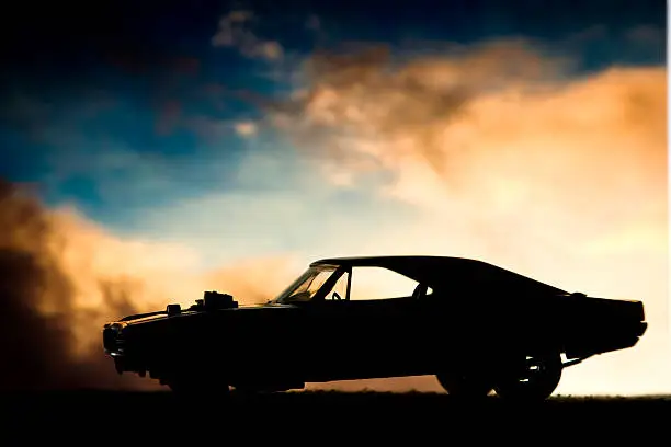 silhouette shot of classic automobile