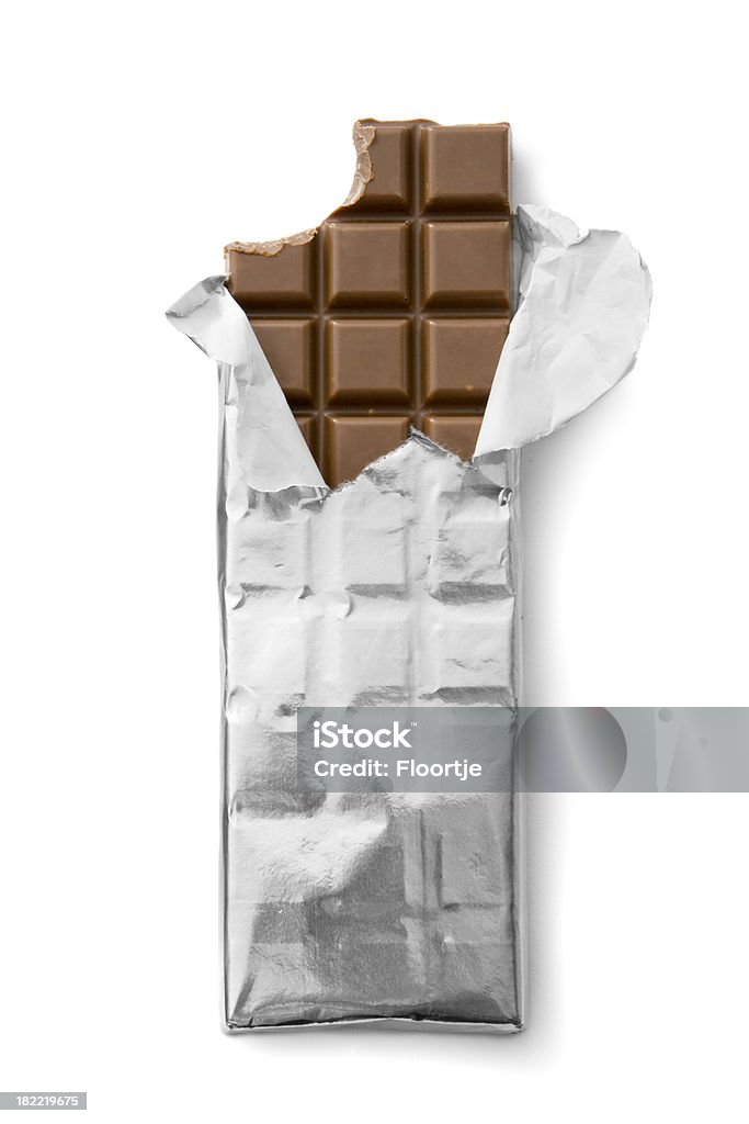 CIOCCOLATO: Barretta di cioccolato in argento metallico - Foto stock royalty-free di Scontornabile