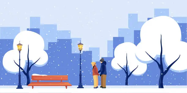 Vector illustration of Couple in winter park