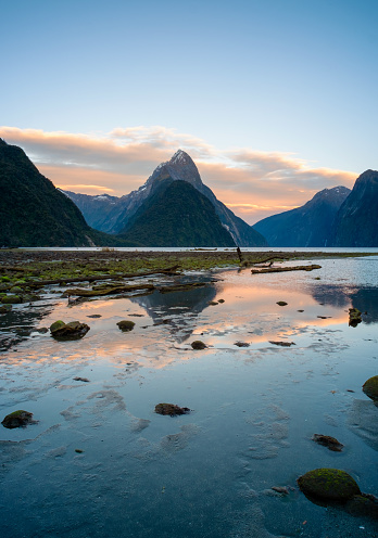 The spectacular landscape around Mitre Peak and Milford Sound, in the Fiordland National Park on New Zealand's South Island.