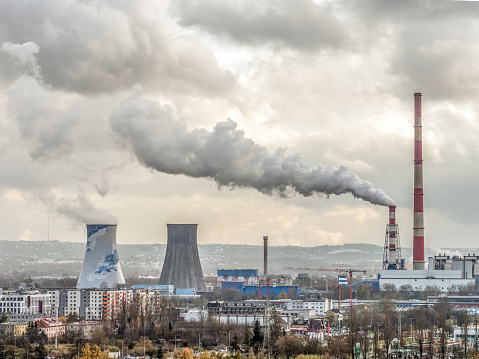 Combined Heat and Power Plant working with full capacity, Krakow, Poland