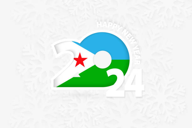 New Year 2024 for Djibouti on snowflake background. New Year 2024 for Djibouti on snowflake background. Greeting Djibouti with new 2024 year. flag of djibouti stock illustrations
