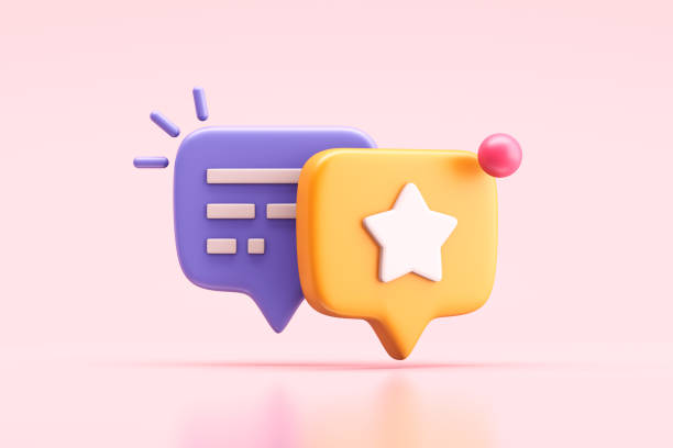istock Two speech bubbles with rating star icon sign 1822219300