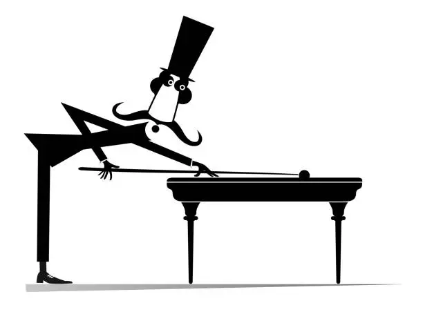 Vector illustration of Man in the top hat playing billiards at club