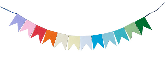 Hanging Flag Pennants in rainbow colors. Handmade, Paper craft.