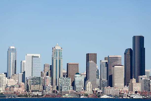 Seattle skyline on a clear summer day Scenes of Seattle.  Check out my lightbox ferry terminal audio stock pictures, royalty-free photos & images