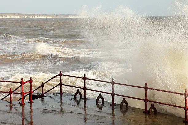 "Rough seas on the promenade at Bridlington, East Yorkshire, with the chalk cliffs of Flamborough Head visible in the background.Visit my Yorkshire Lightbox for more images from around the county of Yorkshire."