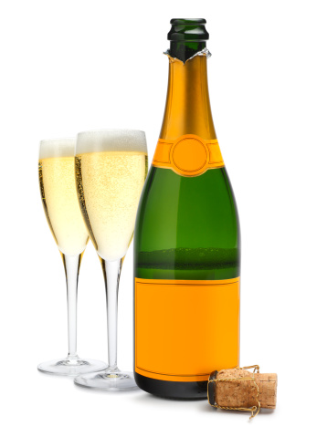Champagne and two champagne glasses. Clipping path included.For more champagne images click here: