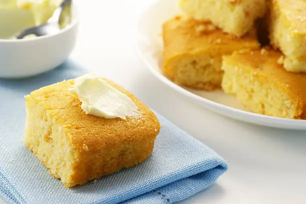 Freshly baked cornbread with sweet creamery butter.  Mmmmmm...