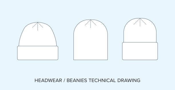 illustrations, cliparts, dessins animés et icônes de dessin technique de différents bonnets, plan d’accessoire pour les créateurs de mode - créateur de mode