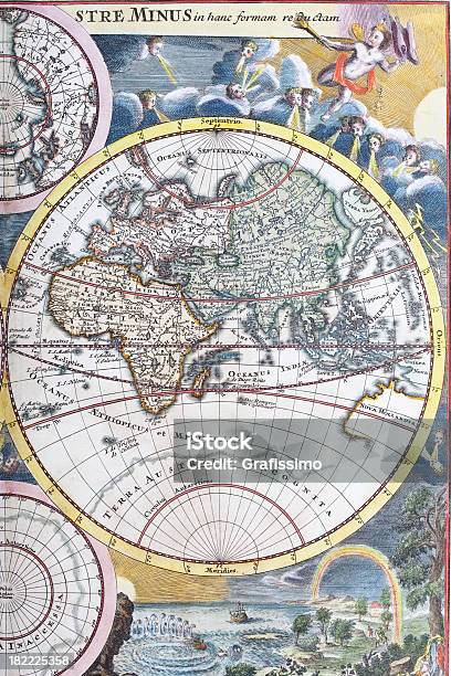 Vetores de Detalhe De Cobre Entalhes De Mapamúndi Do 1720 e mais imagens de Mapa - Mapa, Antiguidade, Hemisfério