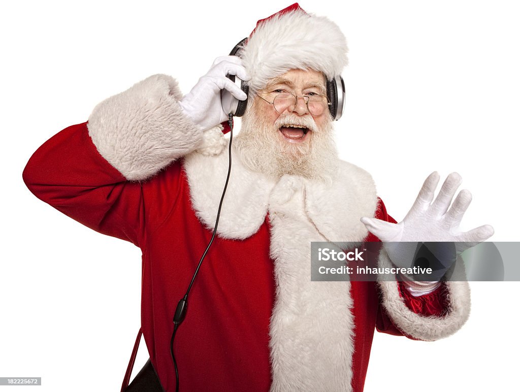 Zdjęcia Real Santa Claus słuchania muzyki - Zbiór zdjęć royalty-free (Śpiewać)