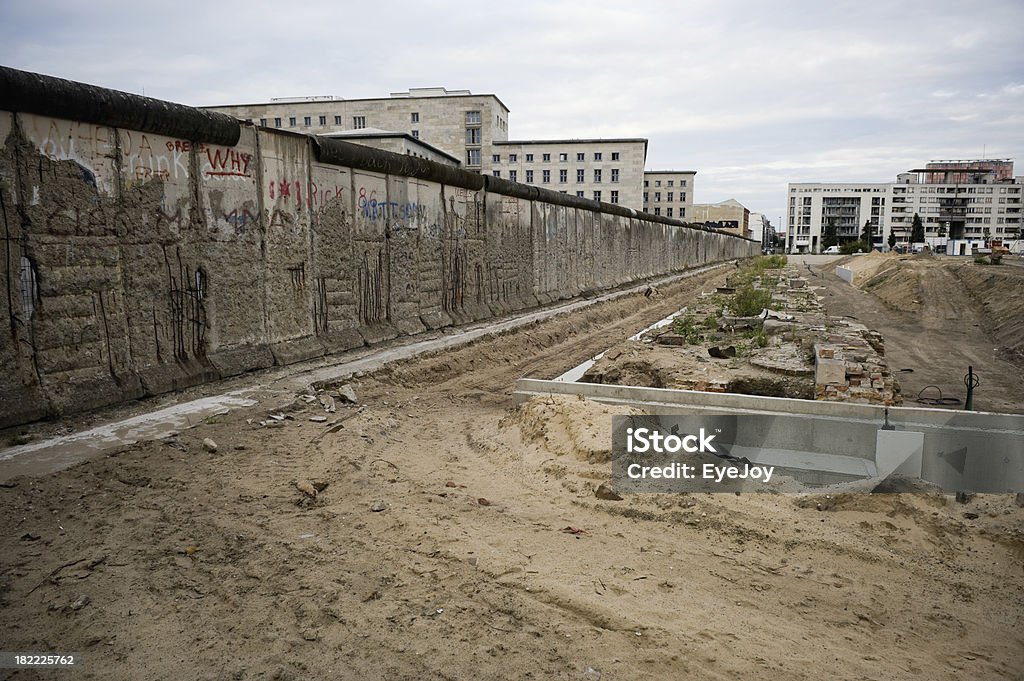 Berlin Wall and Nazi Excavation Site Berlin Wall section along Niederkirchnerstrasse at the excavation site for the Topography of Terror project. Berlin Stock Photo