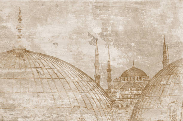 Architecture in Old Istanbul, Turkey Drawing on stone of the mosques in Sultanahmet, Istanbul, Turkey. blue mosque photos stock illustrations