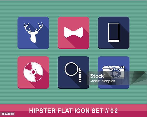 Colorful Vintage Hipster Fashion Elements Flat Icon Set Eps10 File Stock Illustration - Download Image Now