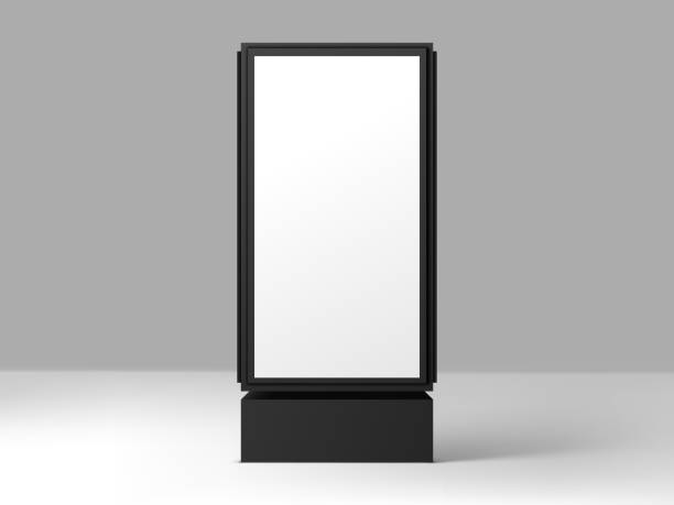 istock Blank advertisement banner lightbox on gray background. Vertical street poster billboard mockup. Vector realistic illustration 1822265378