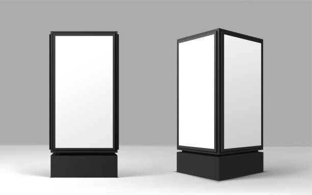 istock Blank advertisement banner lightbox on gray background. Vertical street poster billboard mockup. Vector realistic illustration 1822266488