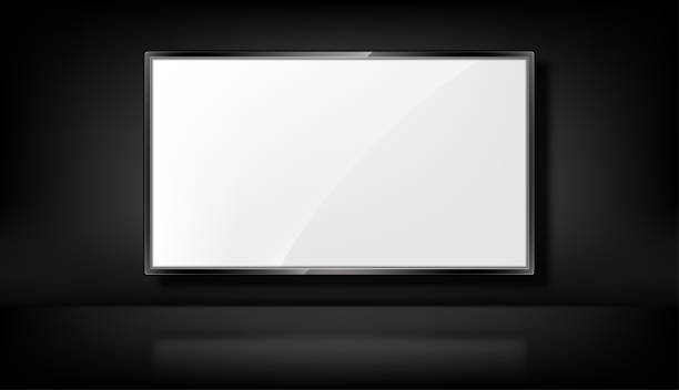 istock Tv panel on the black background. Realistic TV screen. 3d blank led monitor mockup 1822266494