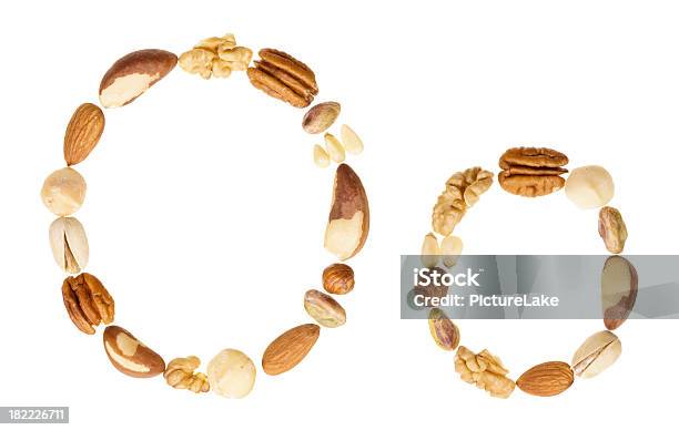 Nuts Alphabet Letter O Upper And Lower Case Stock Photo - Download Image Now - Almond, Alphabet, Brazil Nut