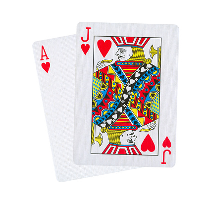 Black Jack in hearts isolated on white