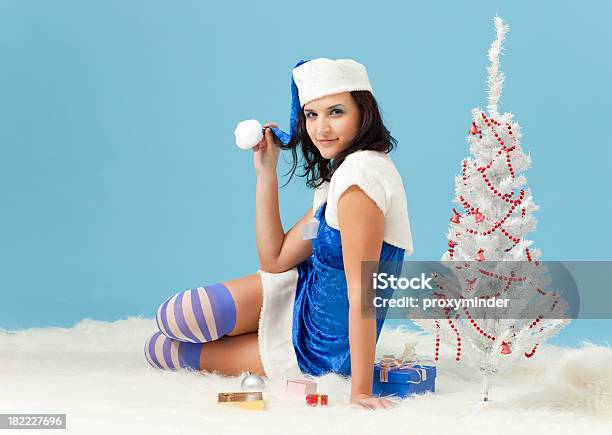 Xmas Girl With Santa Hat Stock Photo - Download Image Now - Adult, Adults Only, Beautiful Woman