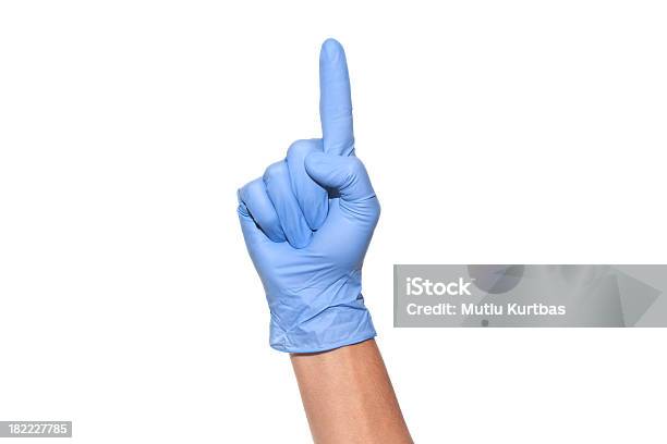 Hand And One Finger Stock Photo - Download Image Now - Surgical Glove, Number One Finger Sign, Finger