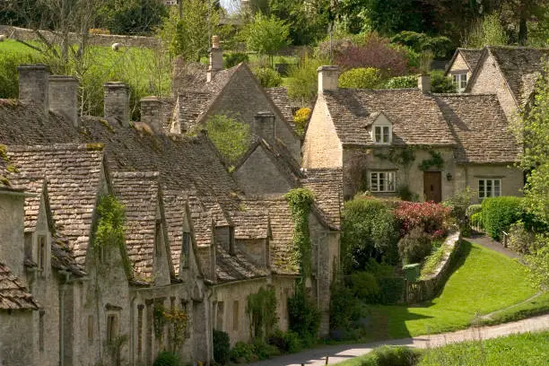 England, Gloucestershire, Cotswolds, Bibury, Arlington Row, National Trust owned former weavers cottages