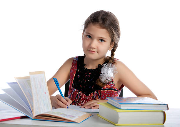 istock Young girl studying at the desk 182229759
