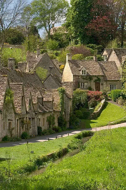 England, Gloucestershire, Cotswolds, Bibury, Arlington Row, National Trust owned former weavers cottages