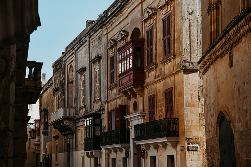 Bay Windows In Old Town Of Mdina, Malta