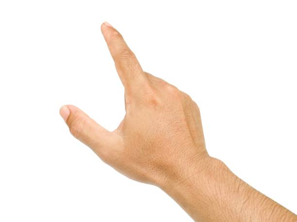 istock Men's hands making gestures like  I'm pointing at something.  or touch the phone screen  Isolated on white background. 1822301377