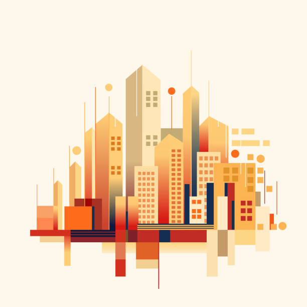 Abstract geometric illustration of buildings in a big city vector art illustration