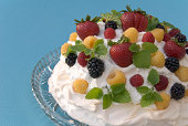 Berry & Cream Pavlova, Raspberry Fruit Meringue Summer Cake Dessert