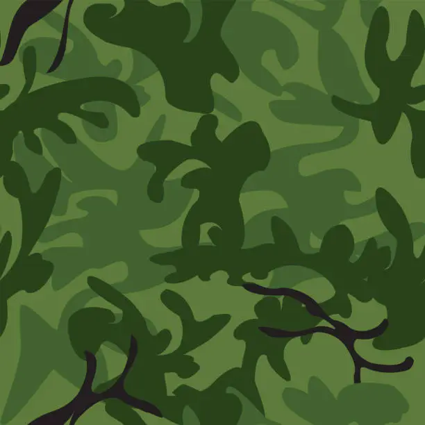 Vector illustration of Green camouflage with black lines
